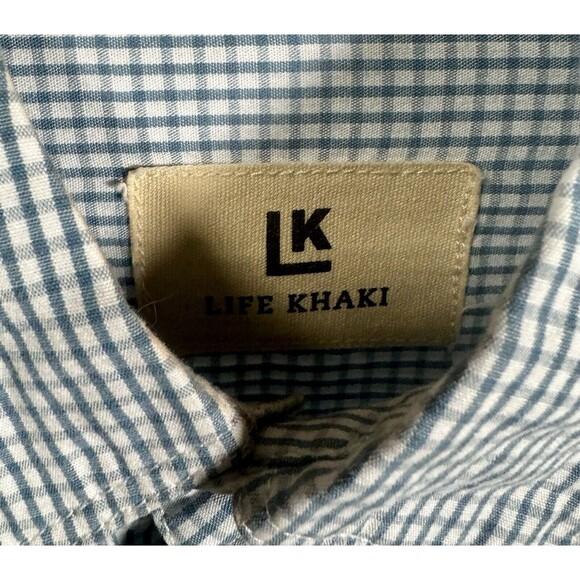Life Khaki Mens Size Large Button Up Long Sleeve Check Blue dress casual - Picture 3 of 6